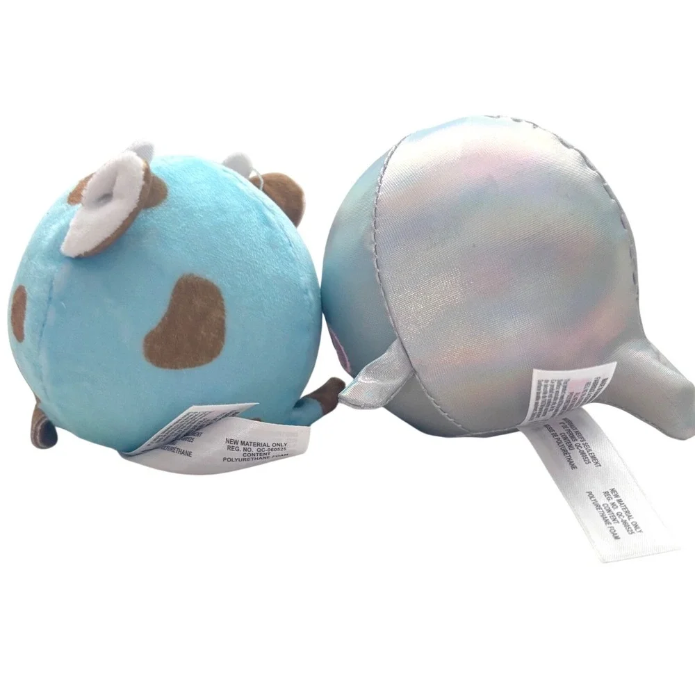 Lot of 2 Squeezamals Plush‎ Blue Cow & Silver Seal Mini Stuffed Animals 3.5